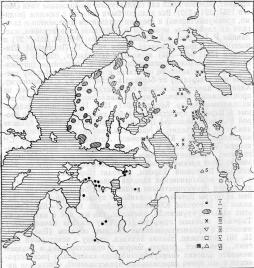 Мезолитические памятники Ленинградской области. Карта-схема