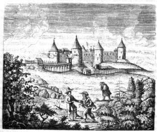 Копорская крепость в 1634. Иллюстрация из книги А.Олеария "Описание путешествия в Московию..."